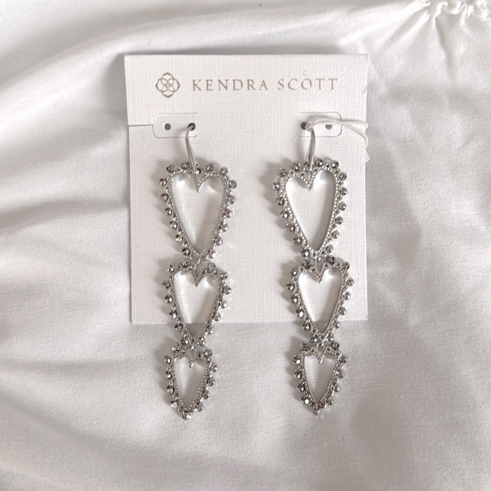 Kendra Scott Silver Beaded Ansley Heart Statement Drop Earrings